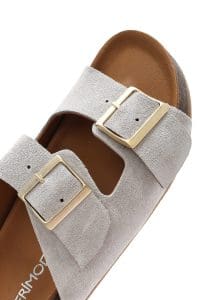 دمپایی زنانه چرم جیر طوسی دو سگکه دری مد