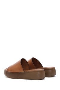 دمپایی زنانه چرمی تابه با کف ضخیم دری مد