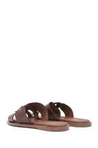 دمپایی زنانه چرمی قهوه‌ای ساده دری مد