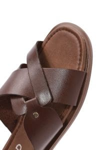 دمپایی زنانه چرمی قهوه‌ای ساده دری مد