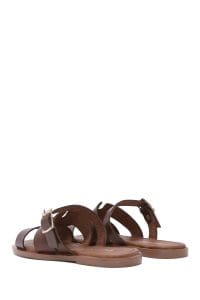 دمپایی زنانه چرمی قهوه‌ای سگک‌دار دری مد