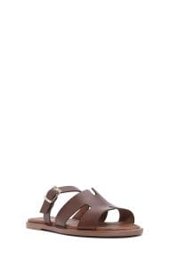 دمپایی زنانه چرمی قهوه‌ای سگک‌دار دری مد