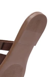 دمپایی زنانه چرمی قهوه‌ای سگک‌دار دری مد