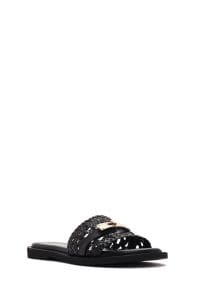 دمپایی زنانه چرمی مشکی بافت‌دار دری مد