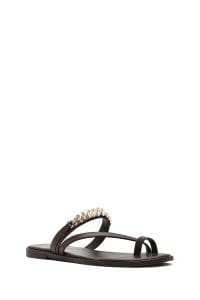 دمپایی لاانگشتی زنانه چرم قهوه‌ای با نگین دری مد