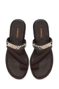 دمپایی لاانگشتی زنانه چرم قهوه‌ای با نگین دری مد