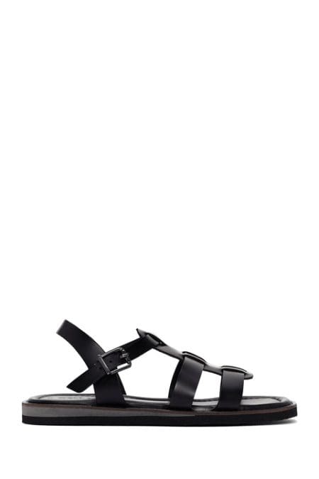 صندل راحتی چرم بند دار مشکی زنانه دری مد
