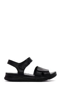 صندل راحتی چرم بند دار مشکی زنانه