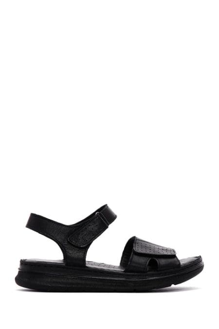 صندل راحتی چرم بند دار مشکی زنانه