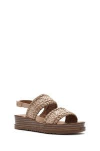 صندل زنانه بژ بنددار کفی ضخیم حصیری دری مد