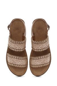 صندل زنانه بژ بنددار کفی ضخیم حصیری دری مد