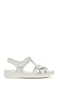 صندل زنانه سفید بندی چرمی راحتی دری مد