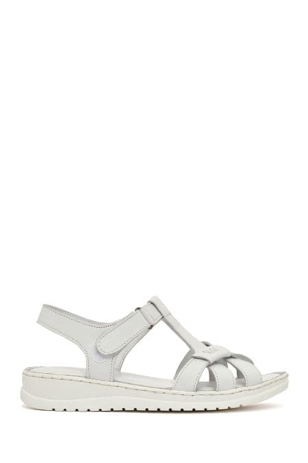 صندل زنانه سفید بندی چرمی راحتی دری مد