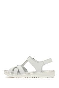 صندل زنانه سفید بندی چرمی راحتی دری مد