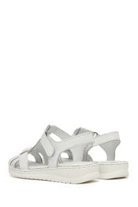 صندل زنانه سفید بندی چرمی راحتی دری مد