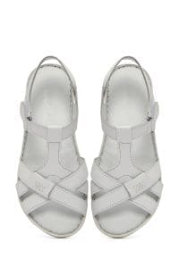 صندل زنانه سفید بندی چرمی راحتی دری مد