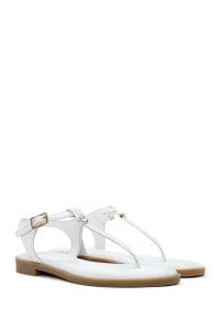 صندل زنانه سفید چرم ورنی انگشتی دری مد