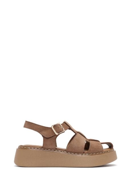 صندل زنانه صورتی جیر بنددار تخت ضخیم راحتی دری مد