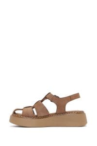 صندل زنانه صورتی جیر بنددار تخت ضخیم راحتی دری مد