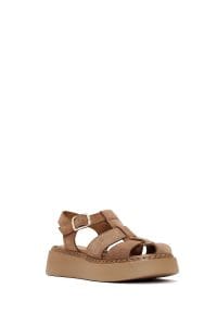 صندل زنانه صورتی جیر بنددار تخت ضخیم راحتی دری مد