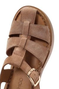 صندل زنانه صورتی جیر بنددار تخت ضخیم راحتی دری مد