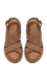 صندل زنانه صورتی جیر بنددار تخت ضخیم راحتی دری مد