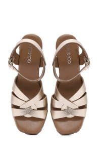 صندل زنانه طلایی چرم متالیک بنددار لژدار اسپادریل دری مد