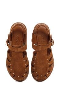 صندل زنانه عسلی بندی جیر چرمی دری مد