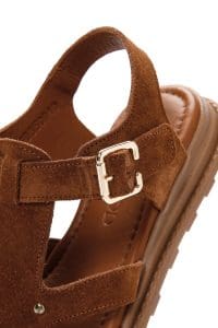 صندل زنانه عسلی بندی جیر چرمی دری مد