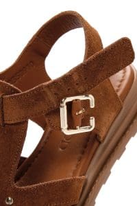 صندل زنانه عسلی بندی جیر چرمی دری مد