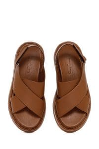 صندل زنانه عسلی بندی چرمی راحتی دری مد