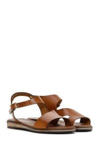 صندل زنانه عسلی چرمی بودروم دری مد