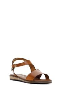 صندل زنانه عسلی چرمی بودروم دری مد