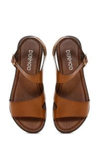 صندل زنانه عسلی چرمی بودروم دری مد