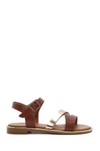 صندل زنانه قهوه‌ای چرم بنددار دری مد