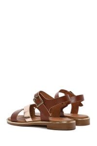 صندل زنانه قهوه‌ای چرم بنددار دری مد