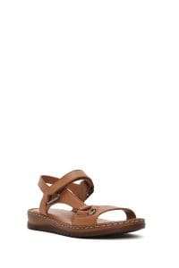 صندل زنانه قهوه‌ای چرم راحتی دری مد