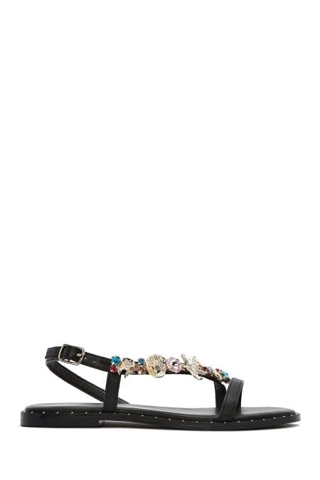 صندل زنانه مشکی بنددار نگین‌دار سگک‌دار دری مد