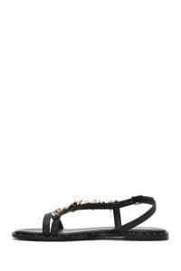 صندل زنانه مشکی بنددار نگین‌دار سگک‌دار دری مد