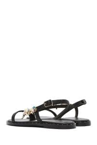 صندل زنانه مشکی بنددار نگین‌دار سگک‌دار دری مد