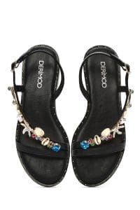 صندل زنانه مشکی بنددار نگین‌دار سگک‌دار دری مد