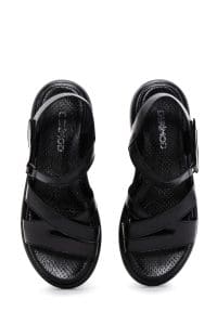 صندل زنانه مشکی بندی چرمی دری مد