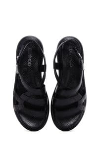 صندل زنانه مشکی بندی چرمی دری مد