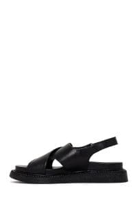 صندل زنانه مشکی بندی چرمی راحتی دری مد