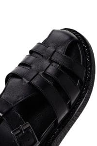 صندل زنانه مشکی بندی چرمی راحتی دری مد