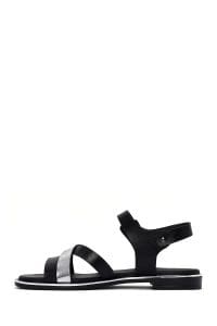 صندل زنانه مشکی چرم بنددار دری مد