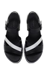 صندل زنانه مشکی چرم بنددار دری مد