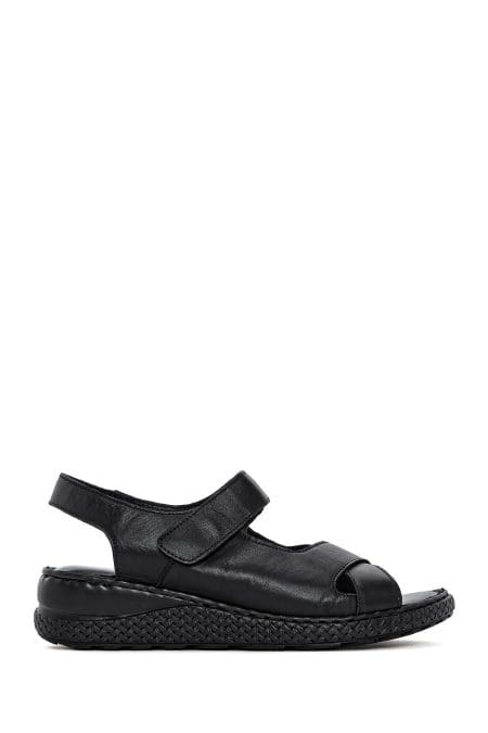 صندل زنانه مشکی چرم بندی راحتی دری مد