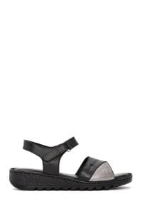 صندل زنانه مشکی چرم راحتی بنددار دری مد