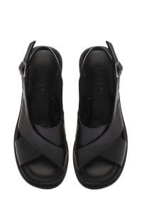 صندل زنانه مشکی چرم پاشنه‌کوتاه بنددار دری مد